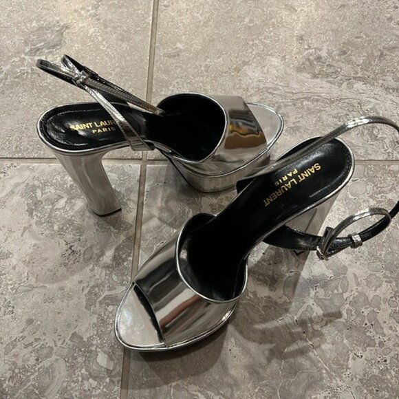 Saint Laurent Jodie Platform Sandals in Metallic Silver, Size 41 NEW +2 DustBags - Picture 13 of 16
